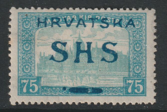 Yugoslavia - Croatia 1918 Parliament 75f with Broken bar variety, mounted mint SG 67var, stamps on parliament, stamps on buildings, stamps on constitutions