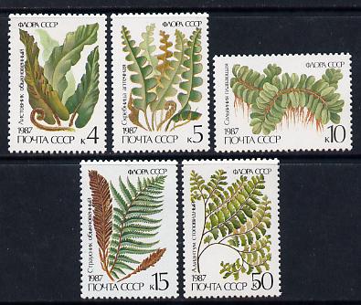 Russia 1987 Ferns set of 5 unmounted mint, SG 5773-77, stamps on flowers, stamps on plants, stamps on ferns