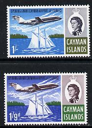 Cayman Islands 1966 Opening of Jet Service set of 2 unmounted mint, SG 203-04*, stamps on aviation, stamps on ships, stamps on schooner, stamps on bac-111, stamps on 