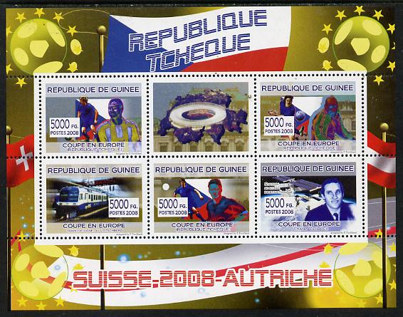 Guinea - Conakry 2008 European Football Championship - Czech Republic perf sheetlet containing 5 values plus label unmounted mint, stamps on football, stamps on railways, stamps on space