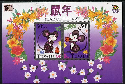 Tuvalu 1996 Chinese New Year - Year of the Rat m/sheet (with China 96 imprint) unmounted mint, stamps on rodents    postal    rats, stamps on lunar, stamps on lunar new year
