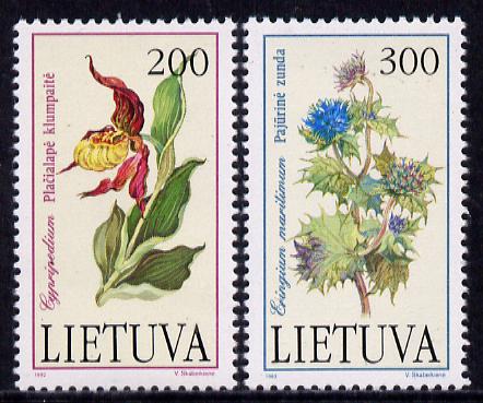 Lithuania 1992 Red Book (Flowers) set of 2 unmounted mint, SG 504-05, stamps on flowers    orchids       books