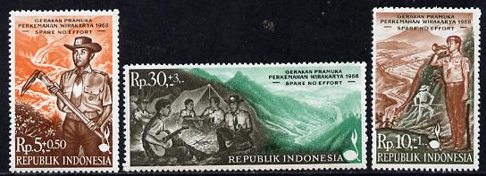 Indonesia 1968 Scout Camp set of 3 unmounted mint, SG 1195-97*, stamps on scouts
