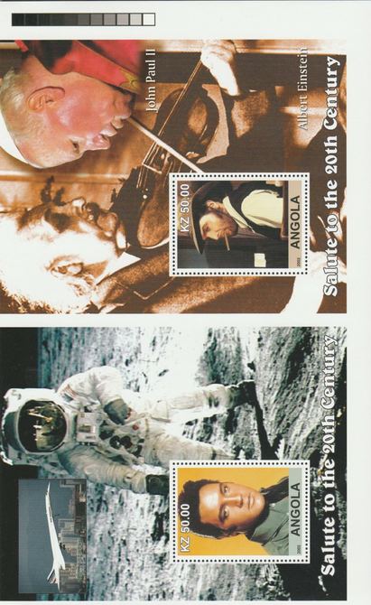 Angola 2002 uncut proof pair of perforated m/sheets (Elvis, Concorde. Einstein & Pope John Paul) unmounted mint. Note this item is privately produced and is offered purel..., stamps on elvis, stamps on pope, stamps on concorde, stamps on einstein