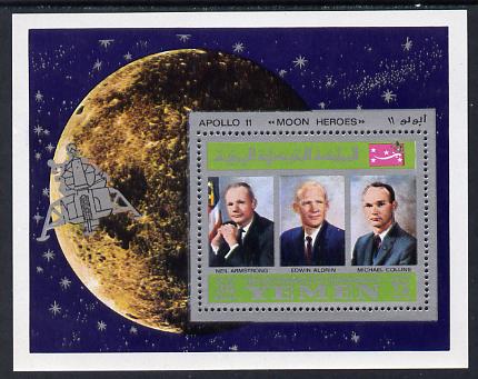 Yemen - Royalist 1969 Moon Landing perf m/sheet showing the three Astronauts unmounted mint, stamps on personalities, stamps on space, stamps on 