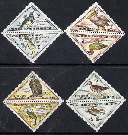 Mauritania 1963 Postage Due - Birds Triangular short set of 8 values unmounted mint, SG D177-84, stamps on birds     triangulars    pelican    griffon    crane     oriole    sunbird    snipe    shoveler