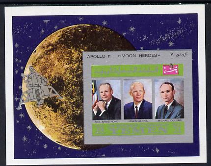 Yemen - Royalist 1969 Moon Landing imperf m/sheet showing the three Astronauts unmounted mint, stamps on personalities  space  