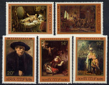 Russia 1976 370th Birth Anniversary of Rembrandt set of 5 unmounted mint SG 4591-95, Mi 4551-55*, stamps on arts, stamps on rembrandt, stamps on renaissance