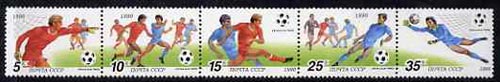 Russia 1990 Football World Cup se-tenant strip of 5 unmounted mint, SG 6144-48, Mi 6088-92, stamps on sport, stamps on football