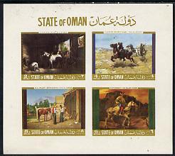 Oman 1968 Paintings of Horses imperf m/sheet containing set of 4 unmounted mint, stamps on arts, stamps on animals, stamps on horses