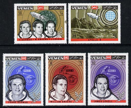 Yemen - Royalist 1969 Apollo 8 perf set of 5 unmounted mint (Mi 652-56A) , stamps on space