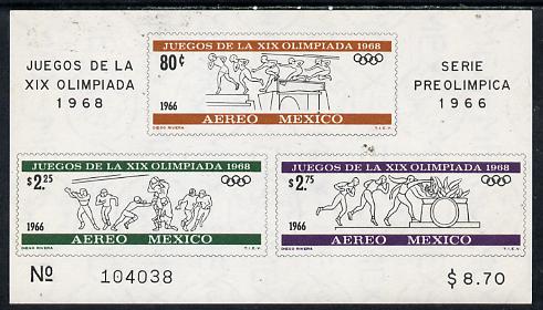 Mexico 1965 Olympic Games (2nd Issue - Air) imperf m/sheet showing Obstacle race, American Football & Lighting Flame, unmounted mint SG MS 1127, stamps on olympics, stamps on american football
