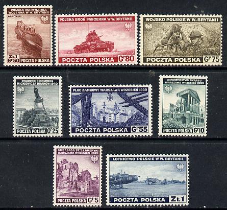 Poland 1941 Govt in Exile Pictorial set of 8 unmounted mint, SG 478-95, Mi 360-67, stamps on ww2    militaria     tanks     aviation   submarines, stamps on  ww2 , stamps on 