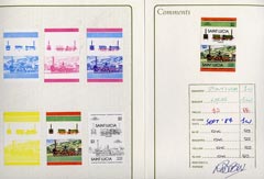 St Lucia 1984 Locomotives #2 (Leaders of the World) $2 Der Adler 2-2-2 Germany  set of 7 imperf progressive proof pairs comprising the 4 individual colours plus 2, 3 and ..., stamps on railways