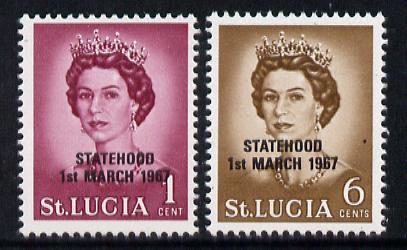 St Lucia 1967 unissued 1c & 6c with Statehood overprint in black unmounted mint, stamps on constitutions