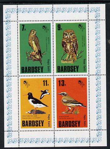 Bardsey (British Local) 1979 Birds set of 4 (7p, 8p, 11p & 13p) unmounted mint, stamps on birds    birds of prey     kestrel     owls    oystercatcher      wheatear