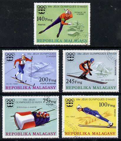 Malagasy Republic 1975 Winter Olympic Games set of 5 cto used, SG 330-34*, stamps on sport   olympics    bobsled   skating    skiing