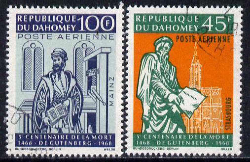 Dahomey 1968 Death Anniversary of Gutenberg set of 2 cto used, SG 325-26*, stamps on printing    statues    death