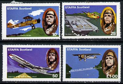 Staffa 1977 50th Anniversary of Lindbergh's Flight set of 4 (10p, 25p, 50p & \A31) unmounted mint, stamps on aviation, stamps on flat tops, stamps on personalities, stamps on masonics, stamps on lindbergh, stamps on masonry