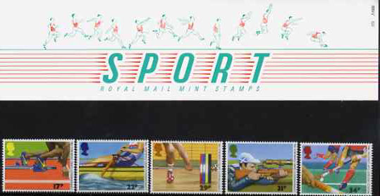 Great Britain 1986 Commonwealth Games & World Hockey Cup set of 5 in official presentation pack, SG 1328-32, stamps on sport, stamps on field hockey, stamps on weightlifting, stamps on rifle, stamps on rowing, stamps on athletics