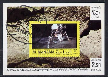 Manama 1970 Space Flight imperf m/sheet showing Apollo 11 stamp cto used, Mi BL 78, stamps on , stamps on  stamps on space, stamps on stamp on stamp, stamps on  stamps on stamponstamp
