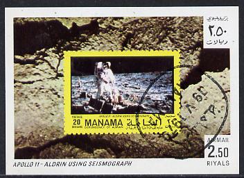 Manama 1970 Space Flight imperf m/sheet showing Apollo 11 stamp cto used, Mi BL 76, stamps on space, stamps on stamp on stamp, stamps on stamponstamp