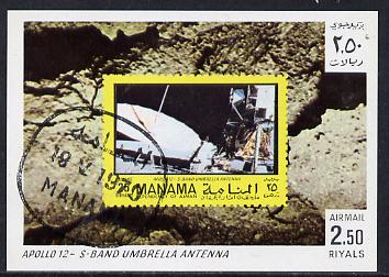Manama 1970 Space Flight imperf m/sheet showing Apollo 12 stamp cto used, Mi BL 77, stamps on space, stamps on stamp on stamp, stamps on stamponstamp