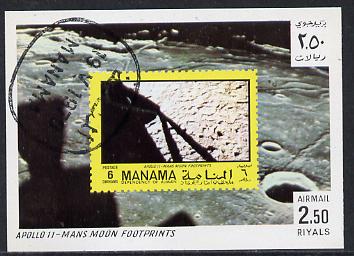 Manama 1970 Space Flight imperf m/sheet showing Apollo 11 stamp cto used, Mi BL 71, stamps on space, stamps on stamp on stamp, stamps on stamponstamp