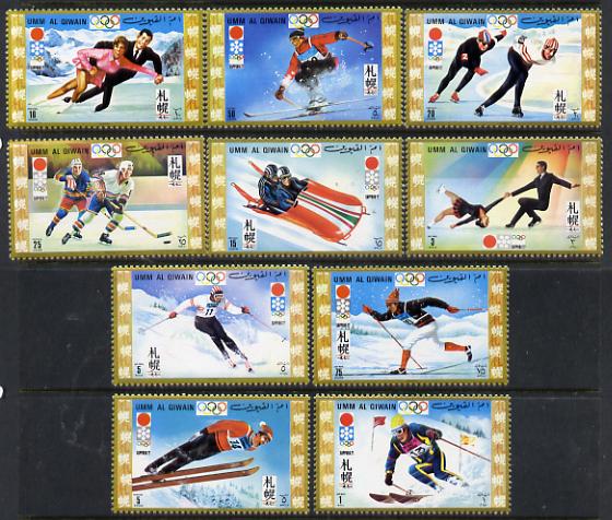 Umm Al Qiwain 1971 Sapporo Winter Olympic Games set of 10, Mi 454-63*, stamps on olympics   sport        bobsled   ice hockey   skiing      skating    ice-dancing