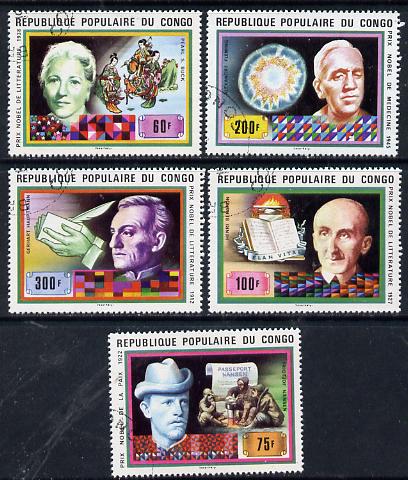 Congo 1978 Nobel Prize Winners set of 5 cto used, SG 610-14*, stamps on personalities    literature    medical          nobel, stamps on scots, stamps on scotland