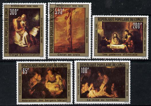Congo 1980 Religious paintings by Rembrandt set of 5 cto used, SG 734-38, stamps on , stamps on  stamps on arts, stamps on religion, stamps on rembrandt, stamps on  stamps on renaissance