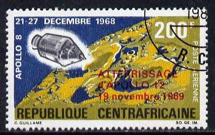 Central African Republic 1970 Apollo 12 Moon Landing optd ATTERRISSAGE dAPOLLO 12 cto used, SG 215, stamps on space