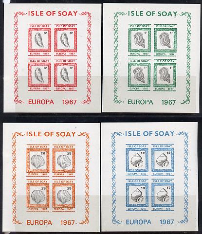 Isle of Soay 1967 Europa (Shells) set of 4 each in imperf sheetlet of 4 unmounted mint, stamps on europa, stamps on marine life, stamps on shells