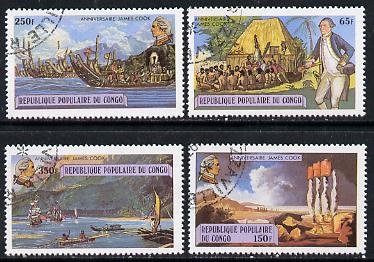 Congo 1979 Death Bicentenary of Capt James Cook set of 4 cto used, SG 660-63, stamps on cook    ships    explorers    death