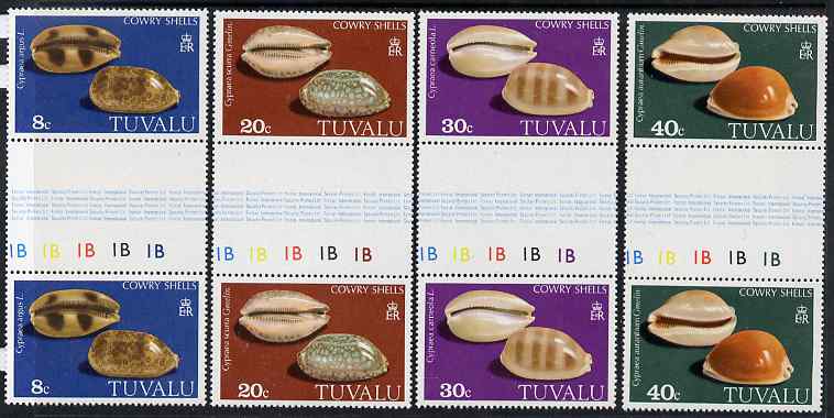 Tuvalu 1980 Cowrie Shells perf set of 4 unmounted mint gutter pairs, SG 139-42, stamps on marine life, stamps on shells