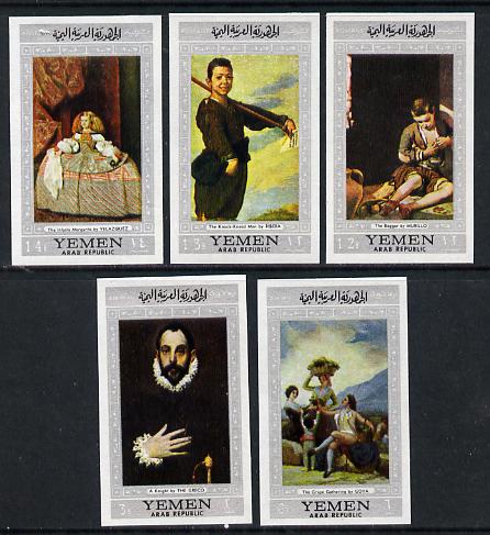 Yemen - Republic 1967 Paintings (Spanish Masters silver borders) imperf set of 5 unmounted mint, Mi 607-11B, stamps on , stamps on  stamps on arts    grapes     alcohol