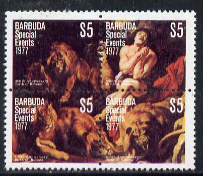 Barbuda 1977 400th Birth Anniversary of Rubens $5 se-tenant block of 4 from Special Events set of 20 unmounted mint, SG 382a, stamps on arts, stamps on renaissance