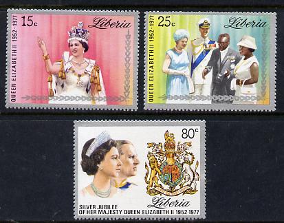 Liberia 1977 Silver-Jubilee perf set of 3 unmounted mint, SG 1320-22, stamps on royalty, stamps on silver jubilee