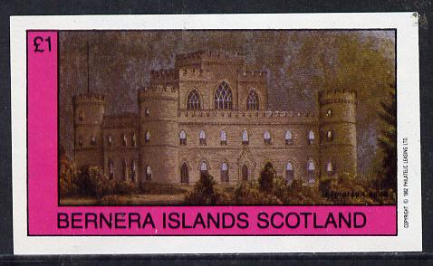 Bernera 1982 Castles #2 imperf souvenir sheet (Â£1 value) unmounted mint, stamps on castles