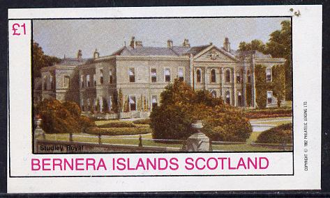 Bernera 1982 Stately Homes #2 imperf souvenir sheet (Â£1 value) unmounted mint, stamps on castles, stamps on buildings