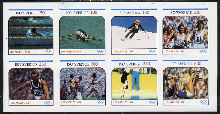 Iso - Sweden 1984 Los Angeles Olympic Games imperf  set of 8 values (50 to 600) unmounted mint, stamps on swimming    rowing    skiing    running    long jump    relay    diving    high jump    olympics, stamps on  iso , stamps on 