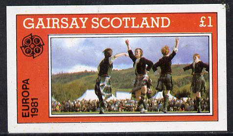 Gairsay 1981 EUROPA (Scottish Dancers) imperf souvenir sheet (Â£1 value) unmounted mint, stamps on europa     dancing, stamps on scots, stamps on scotland