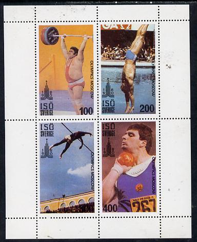 Iso - Sweden 1980 Olympic Games perf  set of 4 values (100 to 400) unmounted mint, stamps on weightlifting    diving    pole vault    shot    olympics, stamps on  iso , stamps on 