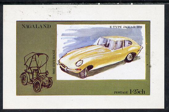 Nagaland 1972 Cars #1 (E-Type Jaguar) imperf souvenir sheet (1.25ch value) unmounted mint, stamps on cars      jaguar
