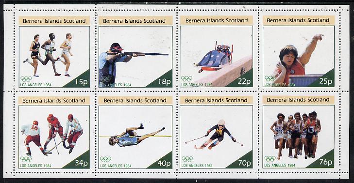 Bernera 1984 Los Angeles Olympic Games perf  set of 8 values (15p to 76p) unmounted mint, stamps on running    shooting    bobsled    shot    ice hockey    high jump   skiing    olympics
