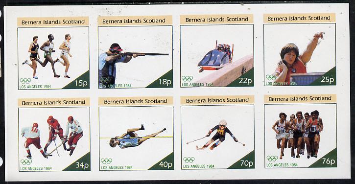 Bernera 1984 Los Angeles Olympic Games imperf  set of 8 values (15p to 76p) unmounted mint, stamps on running    shooting    bobsled    shot    ice hockey    high jump   skiing    olympics