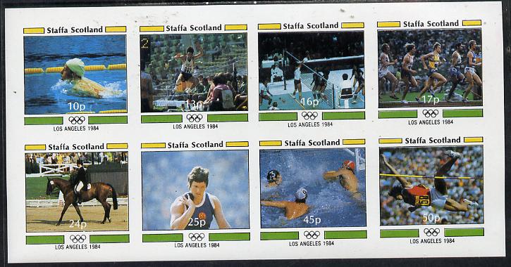 Staffa 1984 Los Angeles Olympic Games imperf  set of 8 values (10p to 50p) unmounted mint, stamps on swimming   long jump    volleyball    running   dressage    shot   water polo   high jump    olympics
