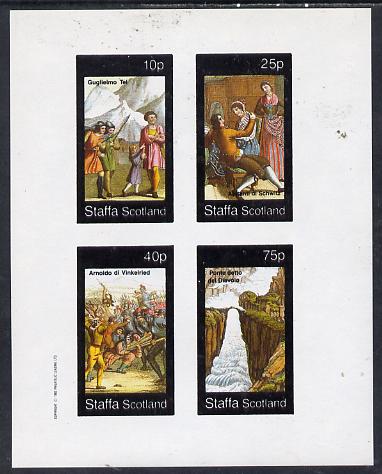 Staffa 1982 Medieval Pictures (incl Bridge over Waterfall & Battle Scene) imperf  set of 4 (10p to 75p) unmounted mint, stamps on bridges      waterfalls    battles