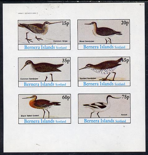 Bernera 1982 Waders (Snipe, Sandpipers, Avocet & Godwit) imperf set of 6 values (15p to 75p) unmounted mint, stamps on birds     snipe     sandpipers     avocet    godwit