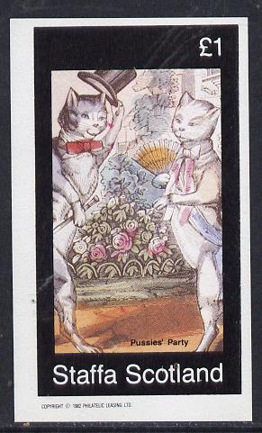 Staffa 1982 Cats From fairy Tales (Pussies Party) imperf souvenir sheet (Â£1 value) unmounted mint, stamps on cats    fairy tales    literature